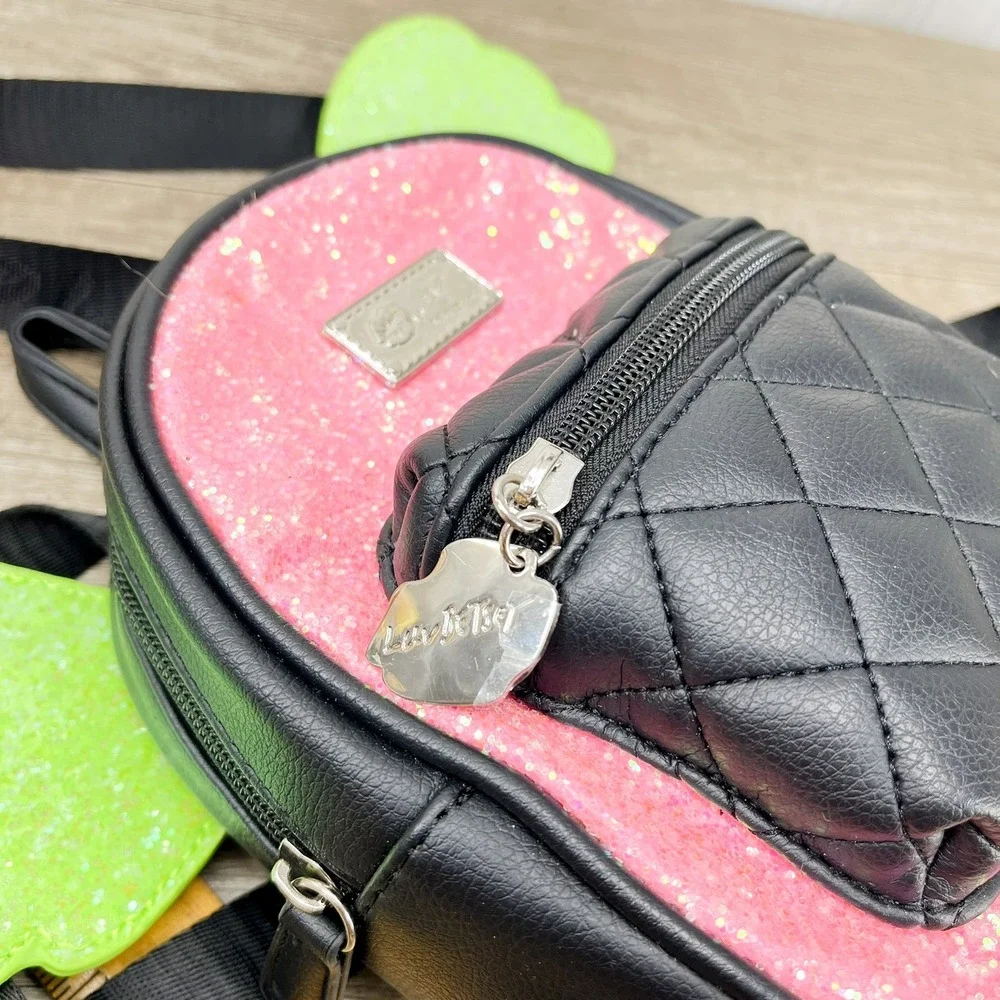 Luv Betsey by Betsey Johnson Mini Backpack Pink Green Glitter Wings Fairy Core‎